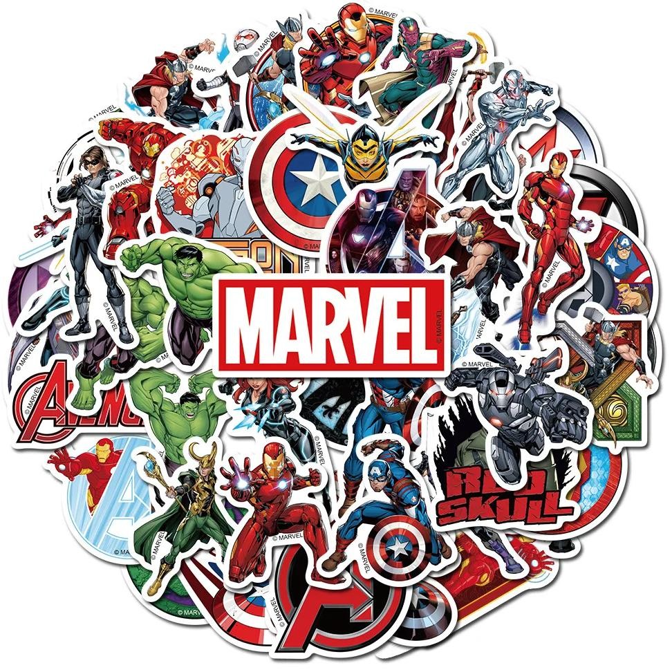 

50PCS Disney Marvel Stickers Anime Figure Iron Man Steve Rogers Sticker Guitar Laptop Luggage Skateboard Cartoon Graffiti Toys