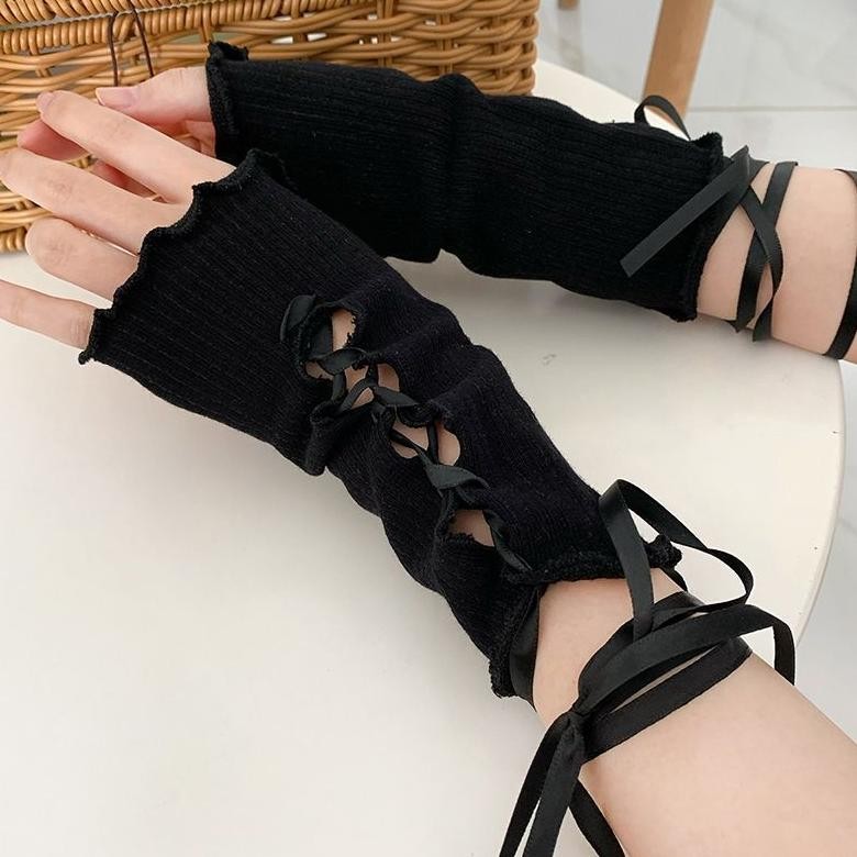 Sarung Tangan Rajut Jaring Wanita Sarung Tangan Hangat Sarung Tangan Tanpa Jari Sarung Tangan Robek 