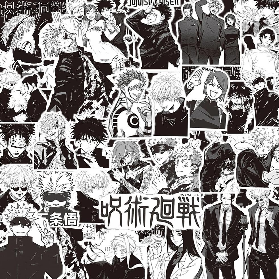 

10/30/65pcs Black White Jujutsu Kaisen Anime Stickers DIY Computer Phone Case Diary Cool Cartoon Vinyl Decoration Sticker Decals