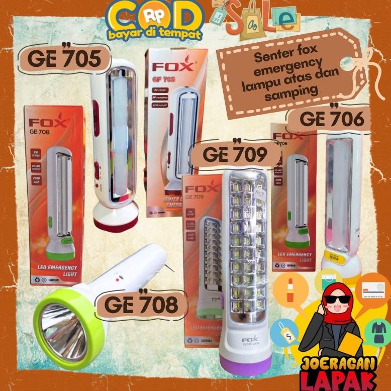 Senter Emergensi Fox Gf 705 / 706 / 708 / 709 Emergenci Super Terang Led Semprot Panjang Lampu Sampi