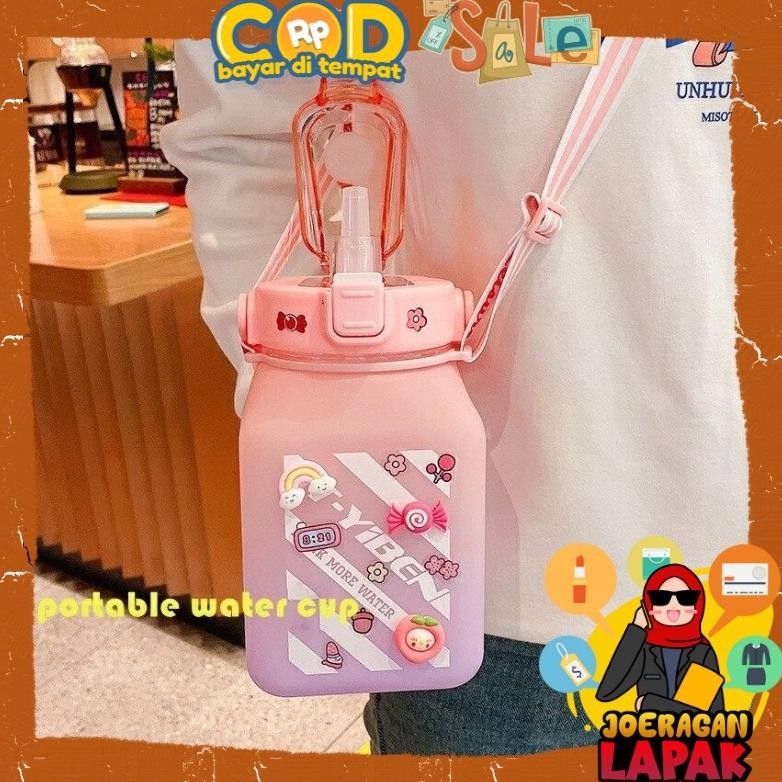 Botol Minum Kotak Gradasi Viral Bonus Hiasan Stiker 2D 3D Tumblr Bottle New