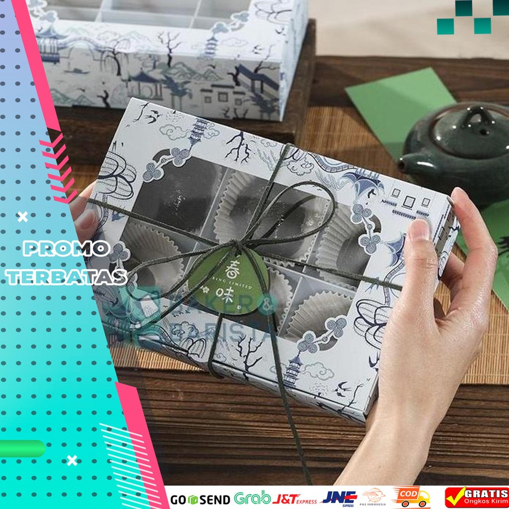 

MOONCAKE BOX MCB 50G 6 CHINA BLUE 21.5X14X5CM / BOX MOONCAKE BOX KOTAK HAMPER KUE BULAN