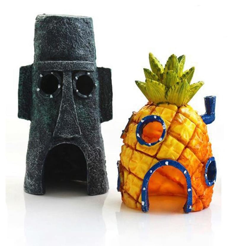 Hiasan Akuarium Rumah Spongebob / Rumah Squidward Decoration / Hiasan Aquascape / Ornamen Kartun Unt