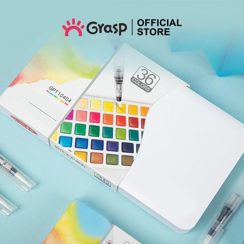 

GRASP Cat Air Watercolor Solid 12/24/36/48 Warna Cerah Cat Air Lukis Portable Dengan Brush Pen CPG002
