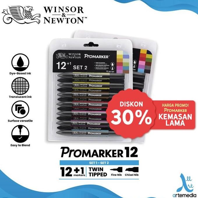 

Sale Marker Winsor & Newton Promarker Set 12 Dual Point Pena Kuas Warna