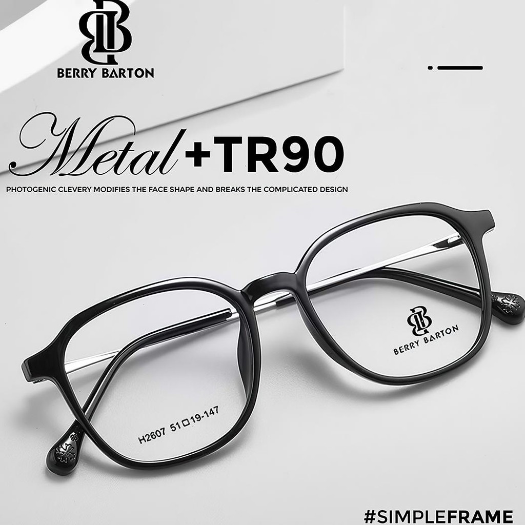 BERRYBARTON KACAMATA RETRO SEGI EMPAT METAL TR LENSA MINUS ANTI RADIASI BLUECROMIC PRIA WANITA 2607