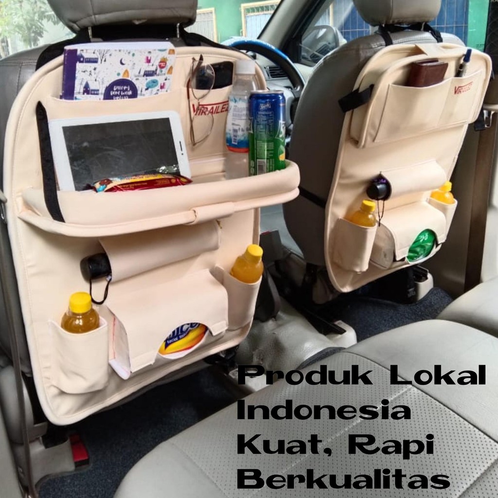 CAR SHEAT ORGANIZER JOK MOBIL BAHAN KULIT PREMIUM ADA MEJA LIPATNYA TAS BELAKANG JOK MOBIL UNTUK MEL