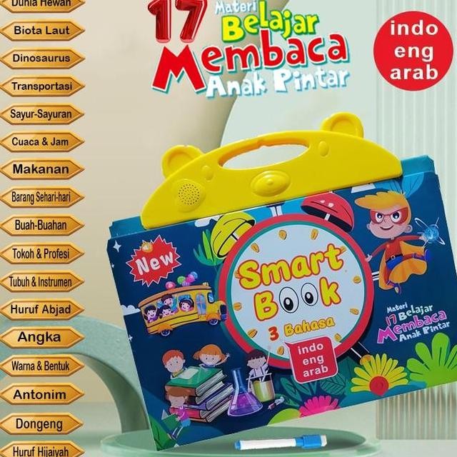 

Smart Book Bersuara Ukuran Jumbo 3 Bahasa Indonesia English Arab Lengkap Dengan 17 Materi Belajar Bisa Menggambar Di Papan Tulis Mini Yang Di Belakang Buku Free Spidol Dan Klip Buku