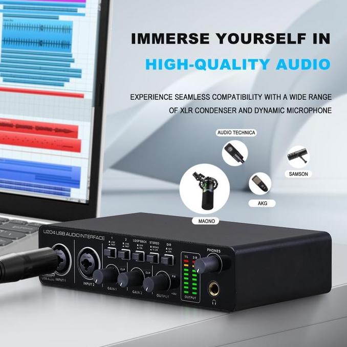 BOMGE U204 USB Audio Interface for PC Computer Recording Music, 2x2 Guitar Audio Interface for Mac 3