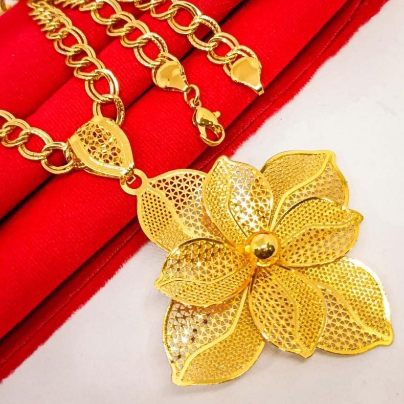 KALUNG LIONTIN DUBAY KENDARI BUNGA LAPIS EMAS 24k BERTAHA LAMA MURAH