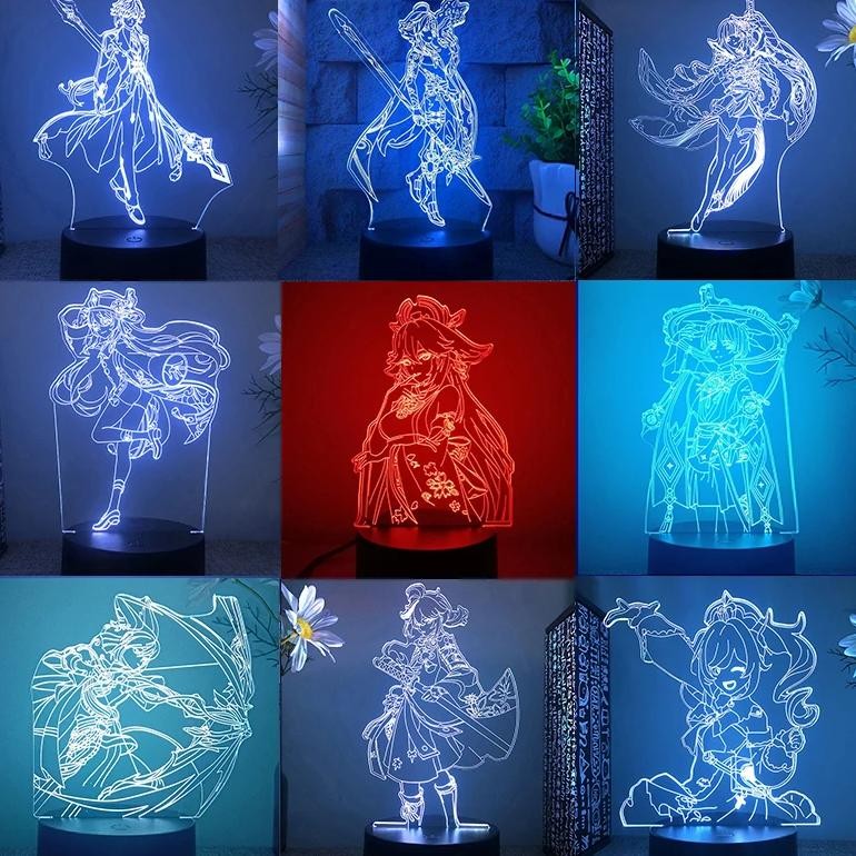 Genshin Impact Yae Miko Hu Tao Scaramouche Game Figure 3D Led Lamp For Bedroom Kazuha Tighnari Acryl