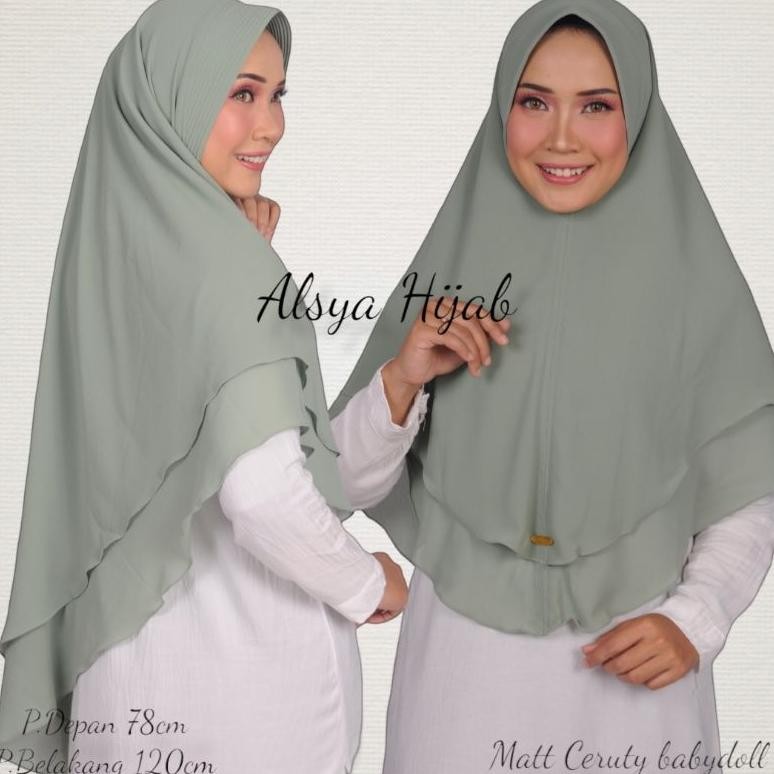 HIJAB KHIMAR 2 LAYER CERUTY BABYDOLL/JILBAB CERUTY 2 LAYER/KERUDUNG SYAR'I /JILBAB  SAGE GREEN SV9