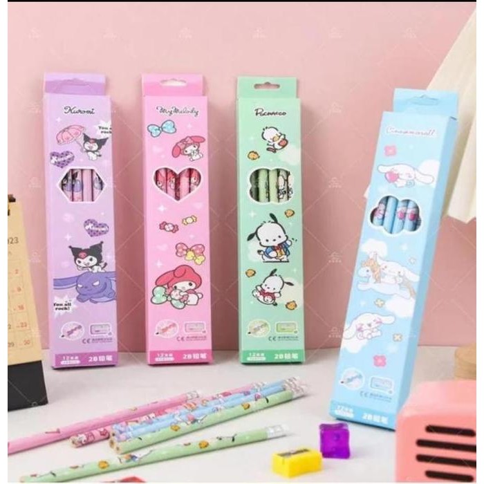 

CR - 12 buah pensil Sanrio Kawaii Mymelody Kuromi Cinnamoroll Korea pelajar TERLARIS