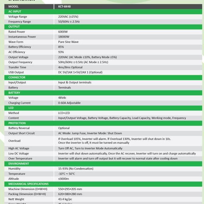 KENIKA UPS SOLAR POWER INVERTER PURE SINE WAVE 6000W-48V DC [KCT-6K48]