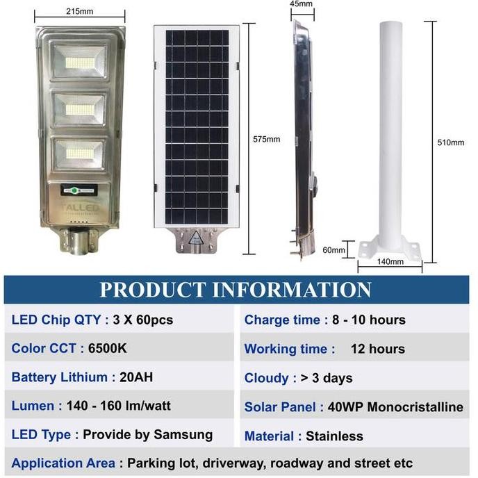 LAMPU JALAN 150 SOLARCELL TENAGA SURYA TALLED ALL IN 1 LED SAMSUNG PJU