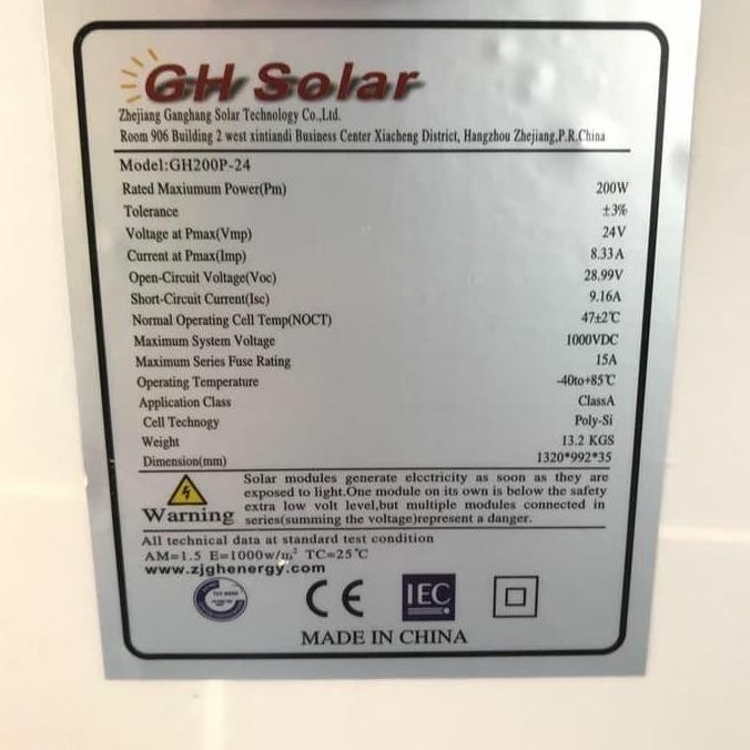 Solar Panel 200wp Poly Crystalline GH SolarTenaga Surya