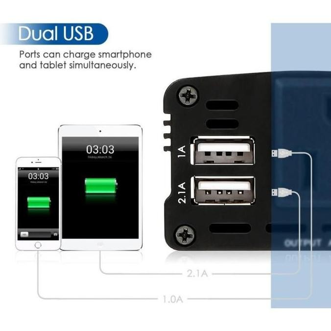 Inverter mobil Dc Ke Ac Psw DC 12V to AC 220V 150wat 2 USB Port