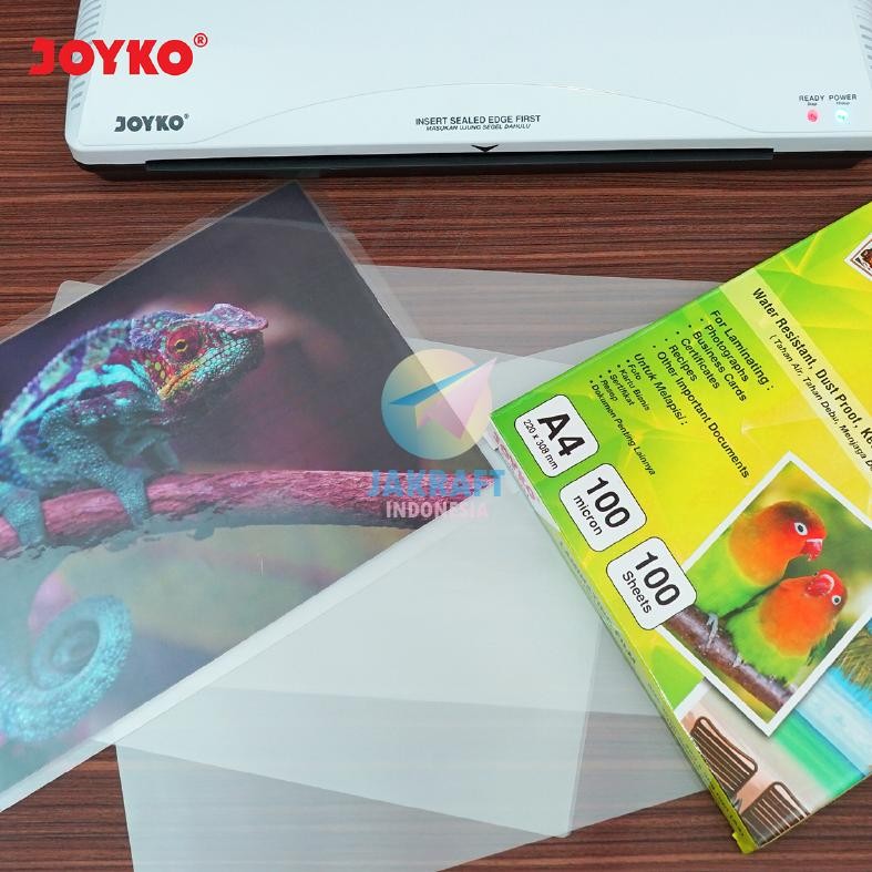 

JH8 (100 Pcs) Plastik Laminating Glossy A4 JOYKO LF100-2231 Tebal Film 100 Micron (22 x 31 Cm) Kuat Murah Mengkilap