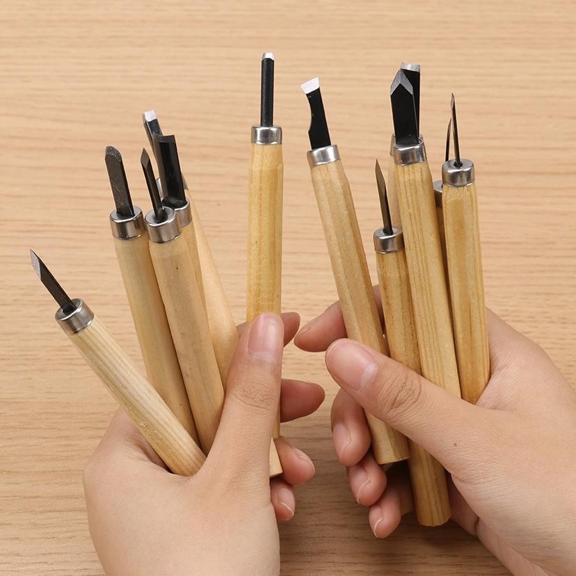 

JH8 12pcs Pisau Ukir Kayu Wood Carving Tools Set / Alat Pahat Kayu / Wood Carving Knife Karet Linoleum Set
