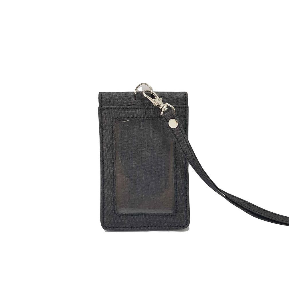 

JH8 Flashee Lanyard ID Card Holder Kanvas Dua Sisi Hitam Name Tag Kanvas Kancing Tebal