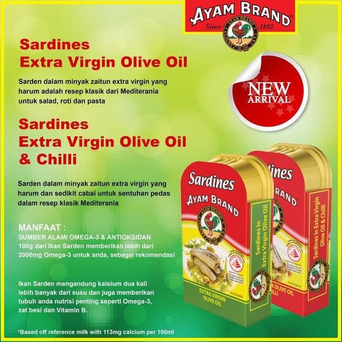 

Ayam Brand - Ikan Sarden Kaleng Extra Virgin Olive Oil 4 pcs 120gr PS10