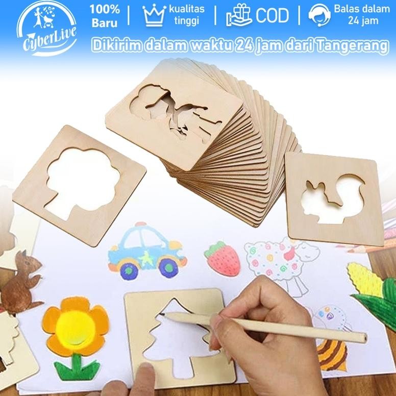 

JH8 Isi 20 Kayu Stensil Diy Templat Lukisan Untuk Mainan Anak Edukasi Menggambar Belajar