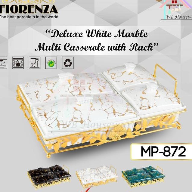 Fiorenza Prasmanan Segi Kombinasi Isi 4 Motif White Marble Tutup Rak Porcelain Ceramic Peralatan Mak