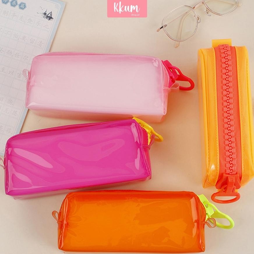

JH8 Tas Kotak Pensil PVC Transparan/ Pencil Case Bag Pouch Stationery Organizer