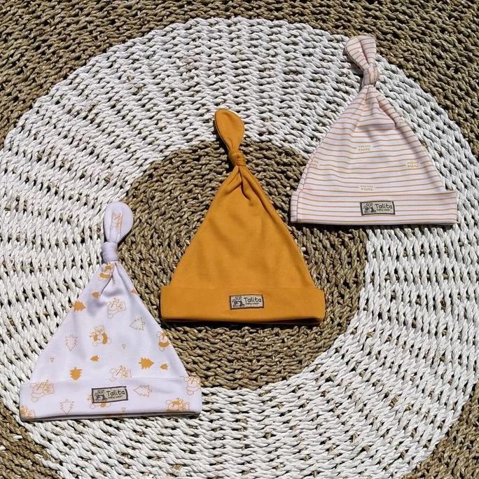 ISI 3 Pcs Topi kupluk Bayi Newborn/Ciput Bayi Baru Lahir/Pelindung Kepala Bayi Seri Warna KUNING GS