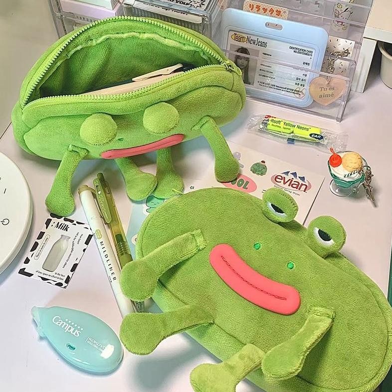 

JH8 CATKingReadyTas pensil mewah katak tas pensil lucu tas pensil penyimpanan tas pensil baru