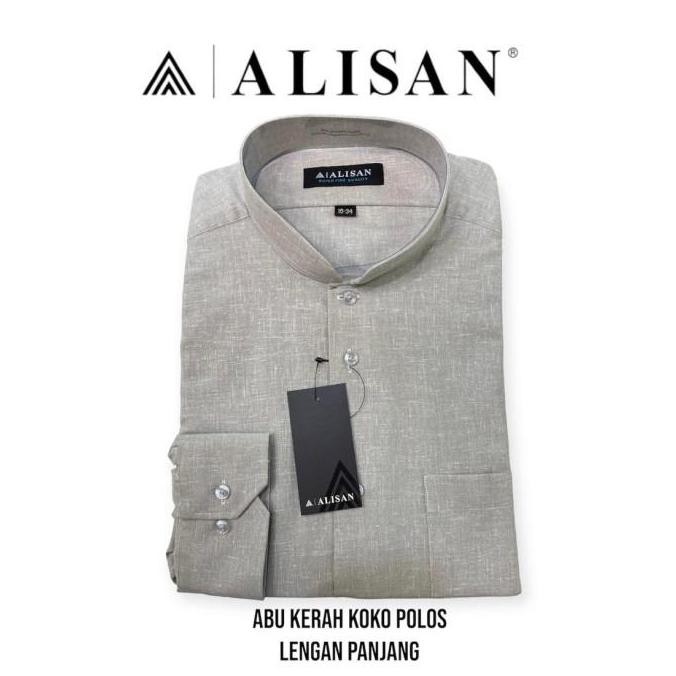 Kemeja Alisan Koko Polos Abu Muda Lengan Panjang Reguler Coklat Muslim