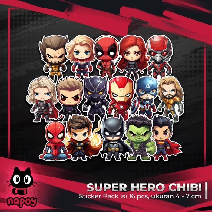 

Stiker Pack Besar Super Hero Chibi 16 Pcs Laptop Aksesoris Hp Anti Air