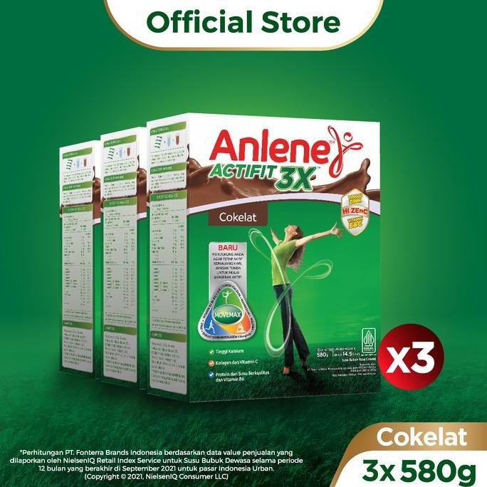

Anlene Actifit 3X Susu Bubuk Dewasa Cokelat 3X580G -Tulang & Sendi