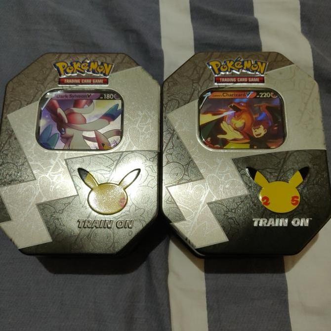 Pokemon TCG EN Celebrations Lance's Charizard V & Dark Sylveon w/ Tins Rare Original
