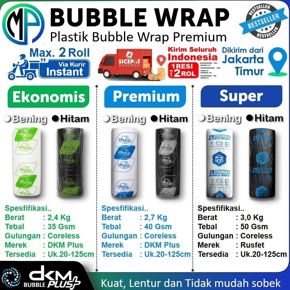 

JH8 Plastik Pembungkus Packing Bubble Wrap Roll DKM 125cm x 50m /Bening dan Hitam Merek DKMPlus Rusfet