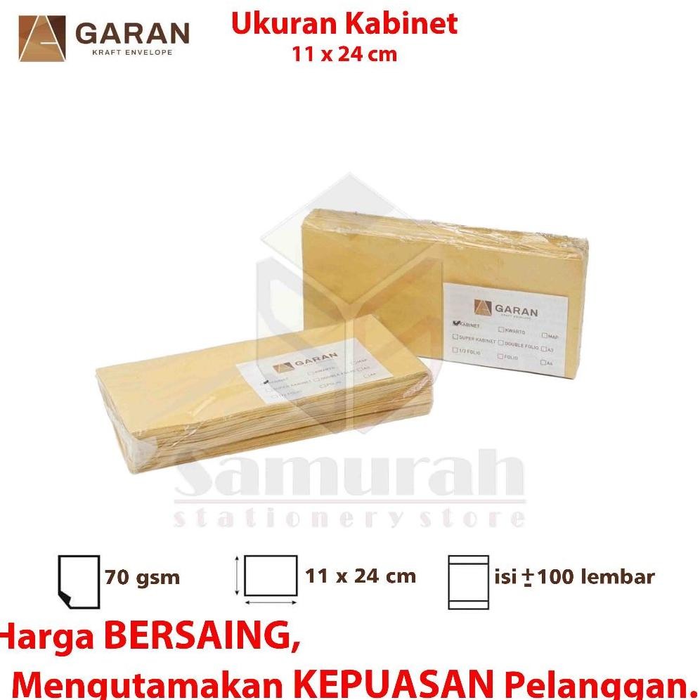 

JH8 Amplop Kertas Coklat GARAN Ukuran Kabinet Lem 11 x 24 cm / Amplop Gaji 70 Gsm - Gram Cabinet + Seal 1 pak isi 100 - 11x24