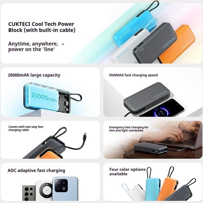 Cuktech Pb200N Powerbank 20000Mah 55W Usb Type C Pd Digital Display Turbo Super Fast Charging