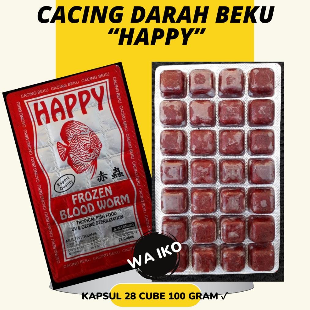 CACING DARAH BEKU PREMIUM KAPSUL HAPPY 10 CABEK 100 GRAM FROZEN BLOODWORM PAKAN PELET MAKANAN IKAN H