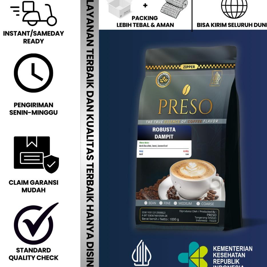 

Preso Kopi Bubuk Robusta Dampit Malang Coffee Roast Beans Espresso Bean Coffe 1 Gram