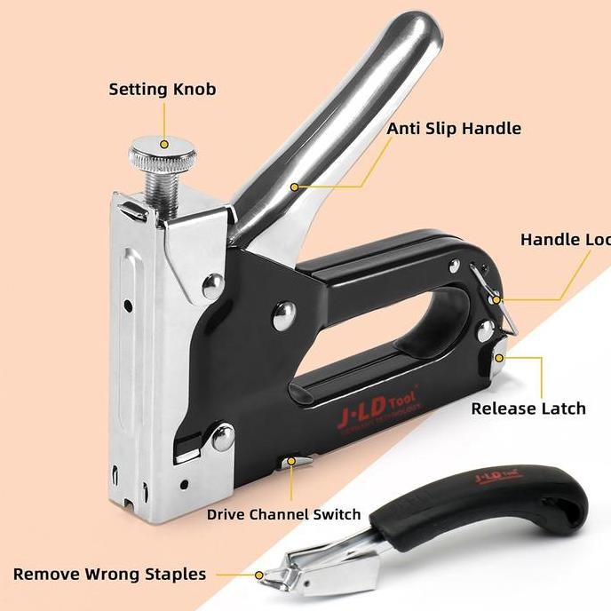 JLD Tool Staples Gun 3 in 1 Staples tembak Heavy Duty Staples Untuk Perekat Papan Kayu Jok Motor hs
