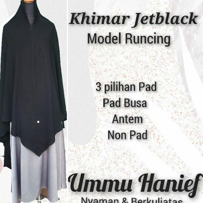 Ummu Hanief Khimar Bergo Syari V Shape Runcing Ii Jetbla Leuwitex Hitam Pekat Jumbo