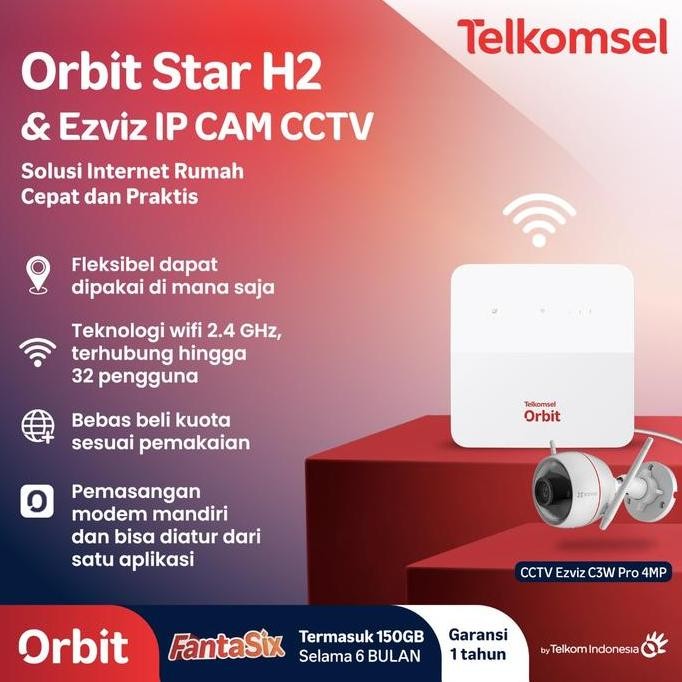 Telkomsel Orbit Star H2 Modem Wifi 4G + Ezviz Wifi Cctv Camera New Stok