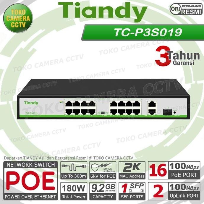 Switch Poe Tiandy 16 Port Tc-P3S019 Poe Switch 16 Port New Stok