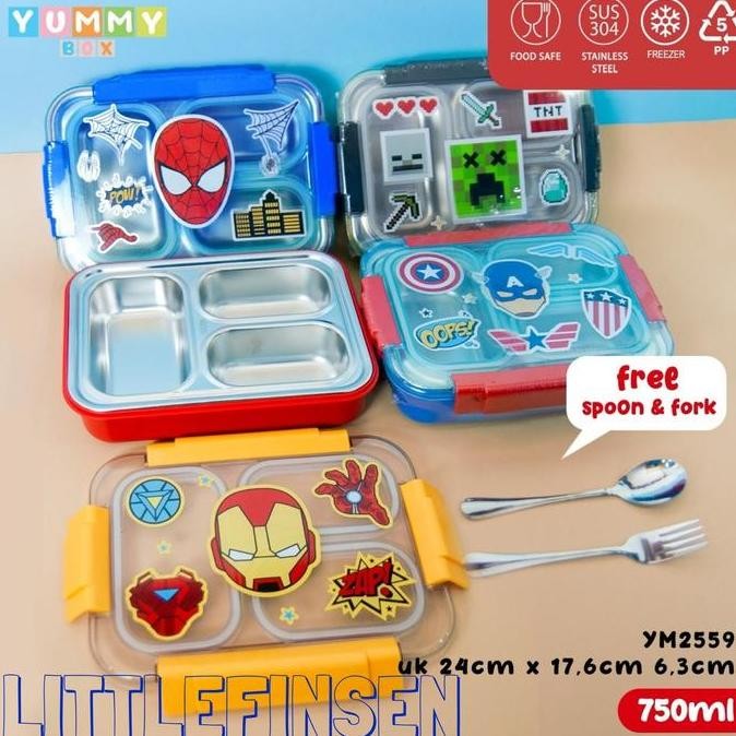 LUNCH BOX STAINLESS SEKAT TA ANTI TUMPAH/LUNCH BOX ANAK MINECRAFT SPIDERMAN MARVEL/LUNCH BOX ANAK AN