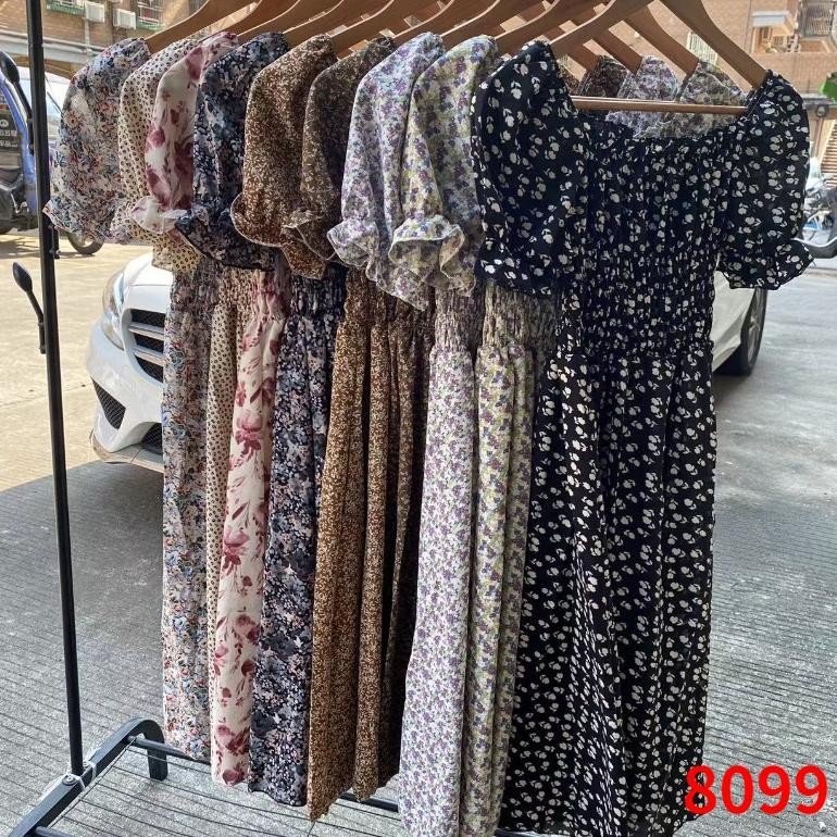 Dress Bunga Lengan Pendek Wanita Korea Midi Dress / Dres