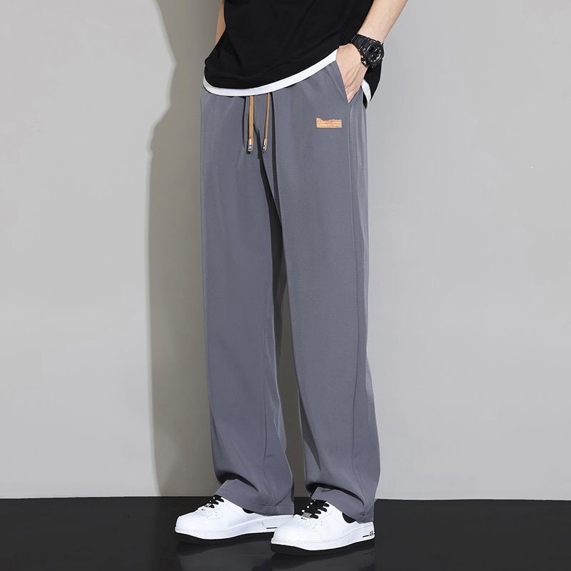 Men's Ice Silk Pants Loose Straight Casual Pants Jogger Sweatpants