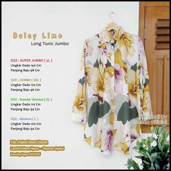 Ready Daisy Lime Kemeja Tunik Areezka Motif Rayon Viscose Premium Ld 120 140 Best Seller