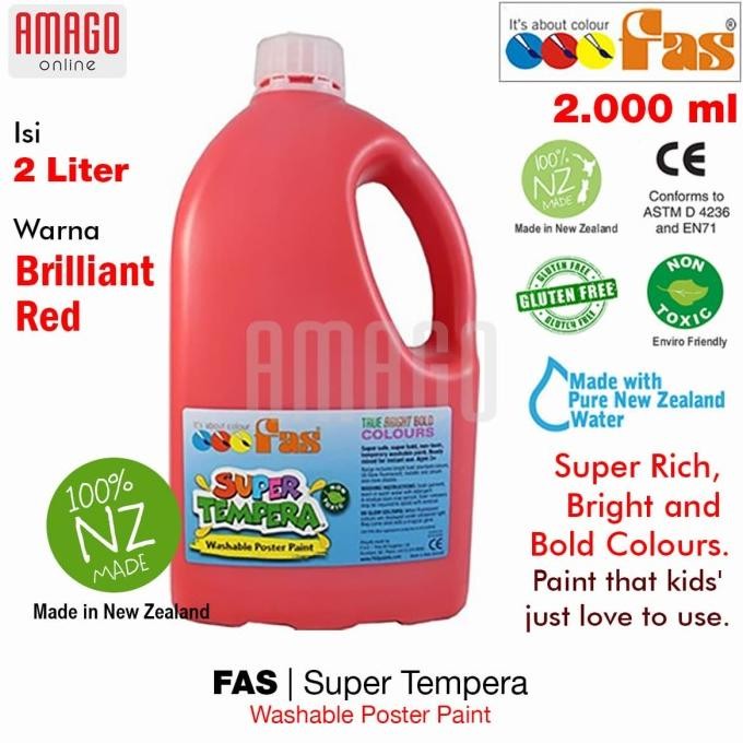 

FAS -SUPER TEMPERA WASHABLE POSTER PAINT -2 LITERS- BRILLIANT RED -017