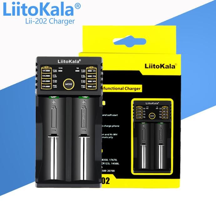 LiitoKala Lii-202 CHARGER BATERAI 2 SLOT 18650 26650 USB C POWERBANK