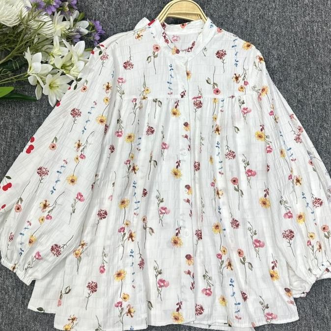 Blouse Crinkle Motif Bunga | Jisoo  Blouse Crinkle Best Quality